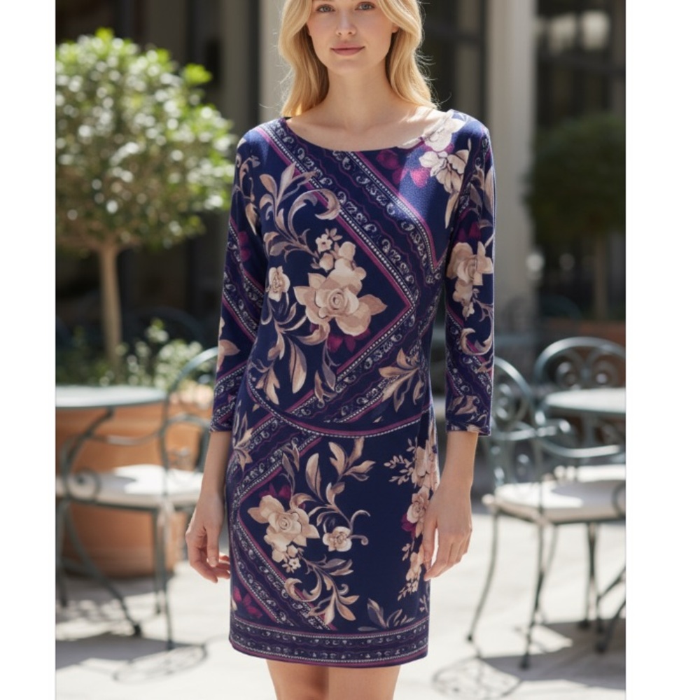 White House Black Market Dress with Flower Print size XS & 3/4 sleeves - Picture 1 of 11